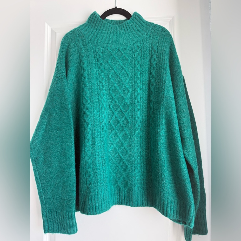 LOFT Green Cowl Neck Sweater with Chunky Knit